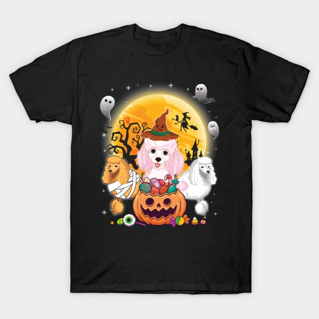 Poodle Dog Mummy Witch Moon Ghosts Happy Halloween Thanksgiving Merry Christmas Day T-Shirt by joandraelliot